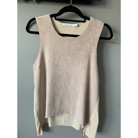 Bishop+Young Top Womens Medium Beige Brown Paulina Faux Suede Mauve Western boho - Picture 1 of 5
